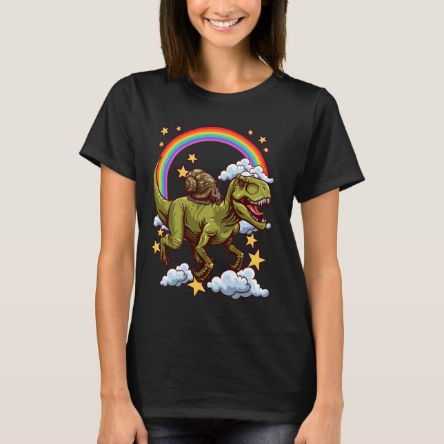 Snail Rides a Dinosaur Dino T-Shirt (Front)