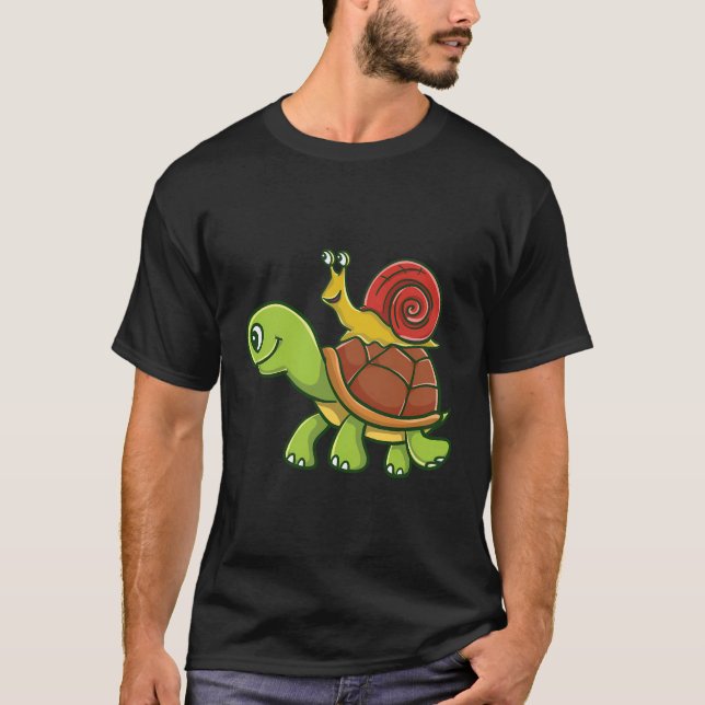 Snail Riding A Turtle Turtle Lover Gift T-Shirt (Front)