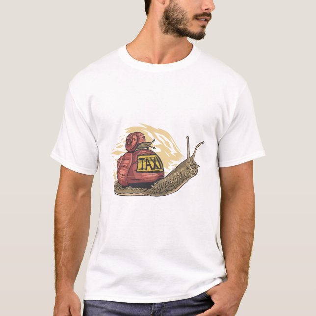 Snail Taxi Funny Cartoon Animal T-Shirt (Front)