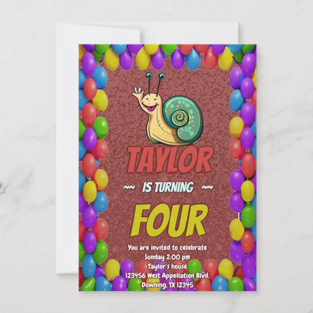 Snail Unique  Personalised Birthday Invite Kids (Front)