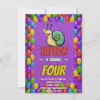 Snail Unique Personalised Birthday Invite Kids