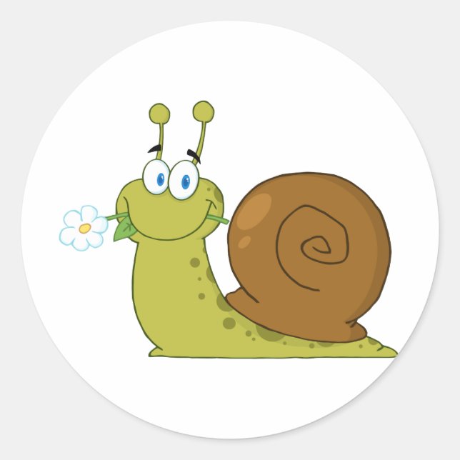 Snail With A Flower In Its Mouth Classic Round Sticker (Front)