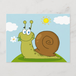 Snail with a Flower in its Mouth on a Hill Postcard