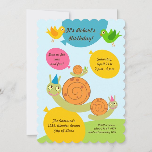 Snails and Balloons Birthday Party invitation (Front)