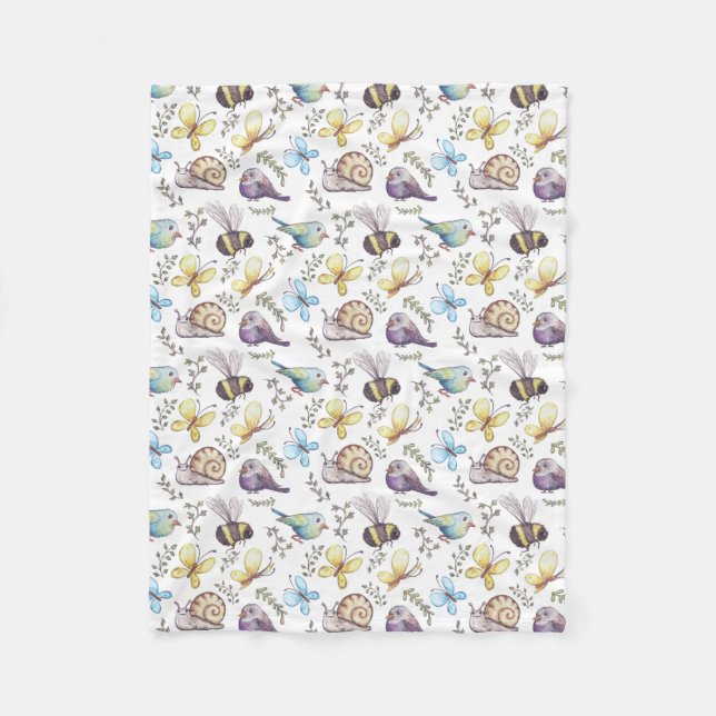 Snails and Birds Fleece Blanket (Front)