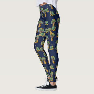 Snails and Mushrooms Retro Snail Mushroom Pattern Leggings