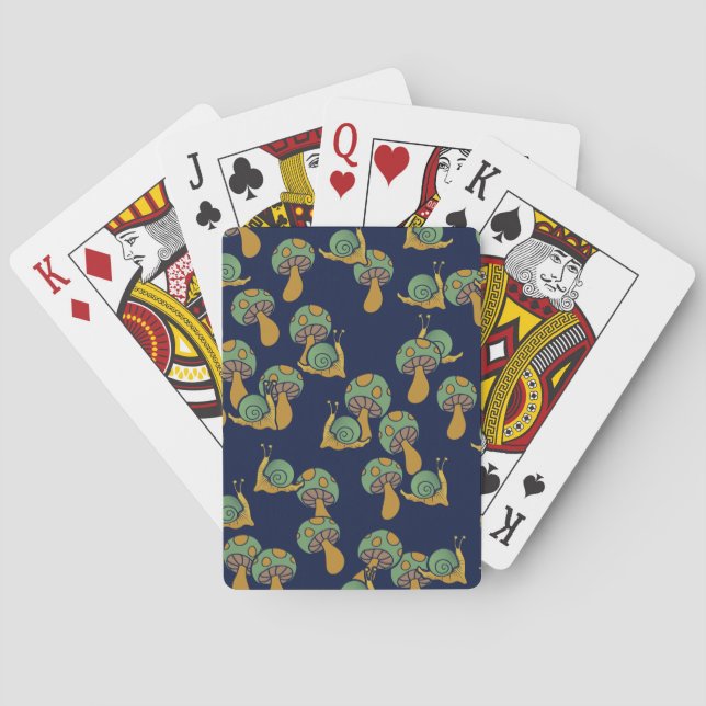Snails and Mushrooms Retro Snail Mushroom Pattern Playing Cards (Back)