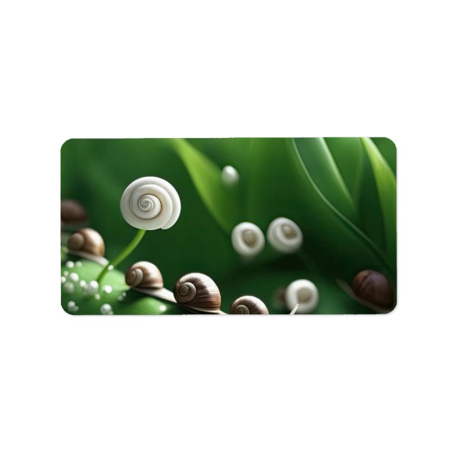 Snails lined up on green plants label (Front)