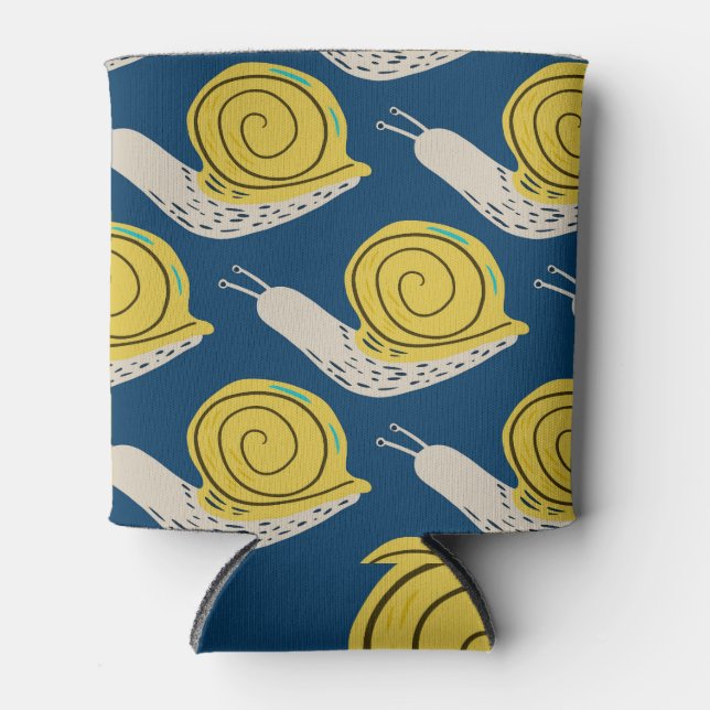 Snails silhouettes: yellow, pink pattern. can cooler (Front)