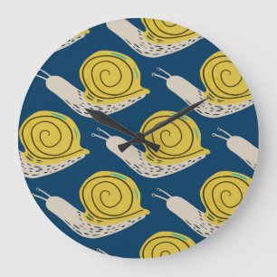 Snails silhouettes: yellow, pink pattern. large clock