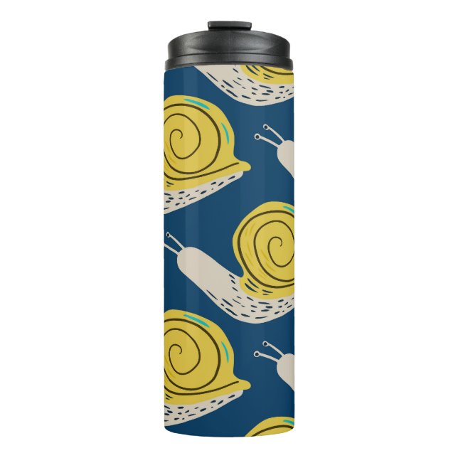 Snails silhouettes: yellow, pink pattern. thermal tumbler (Front)