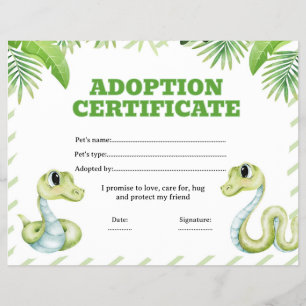 Snake adopt a pet certificate editable flyer