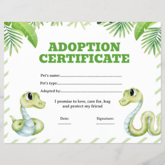 Snake adopt a pet certificate editable flyer