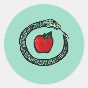 Snake and Apple Classic Round Sticker