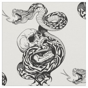 snake and broken human skull fabric