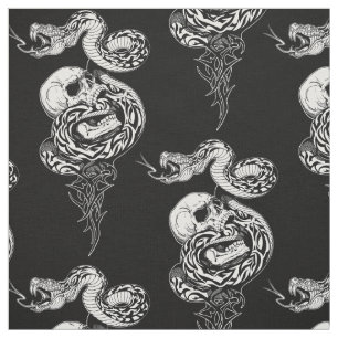 snake and broken human skull fabric