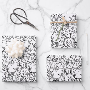 Snake and Floral Botanical Colouring Wrapping Paper Sheet