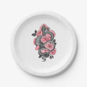 Snake and peach roses paper plate