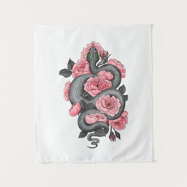Snake and peach roses tapestry (Front)