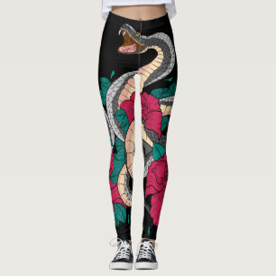 Snake And Red Rose  Leggings