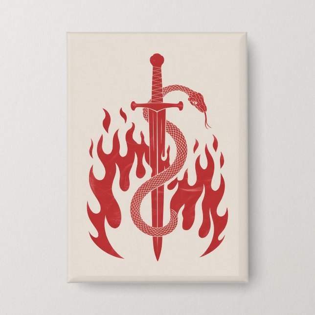 Snake and Sword Risograph Art Print | Red Flame  (Front)