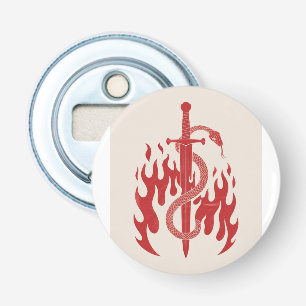 Snake and Sword Risograph Art Print   Red Flame  Bottle Opener