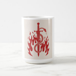Snake and Sword Risograph Art Print Red Flame Coffee Mug