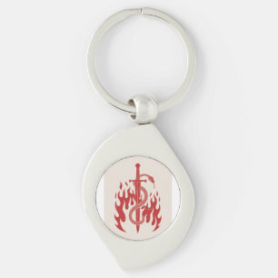 Snake and Sword Risograph Art Print   Red Flame  Key Ring