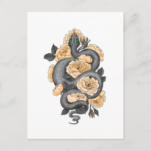Snake and yellow roses postcard