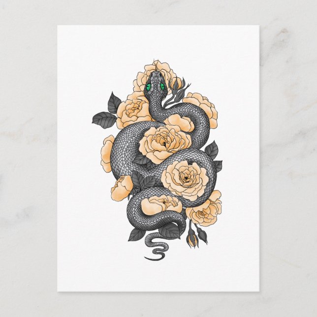 Snake and yellow roses postcard (Front)