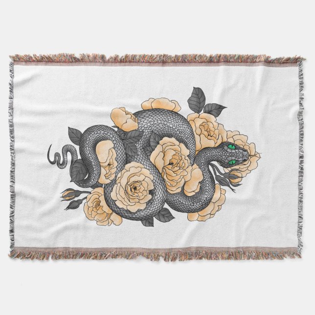 Snake and yellow roses throw blanket (Front)