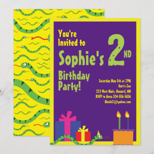 Snake Animal Kid's Birthday Party Invitations
