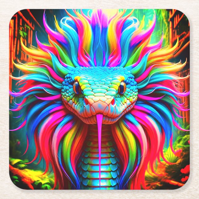 Snake Art Square Paper Coaster (Front)