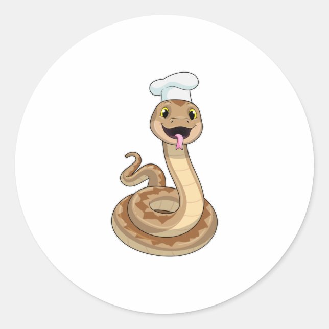 Snake as Cook with Chef hat Classic Round Sticker (Front)