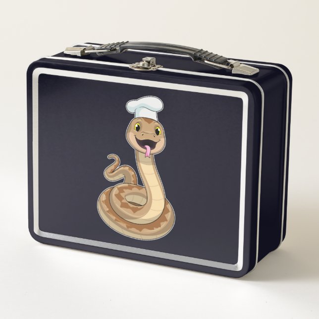 Snake as Cook with Chef hat Metal Lunch Box (Front)