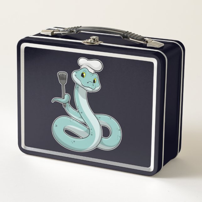 Snake as Cook with Chef hat Metal Lunch Box (Front)