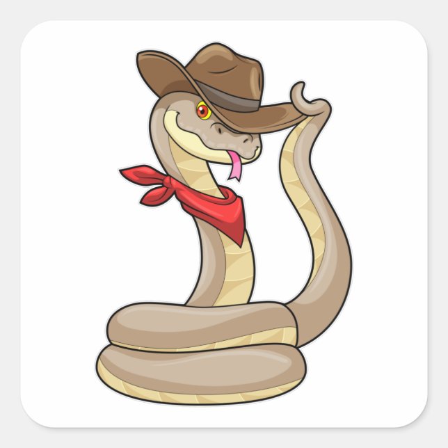 Snake as Cowboy with Scarf Square Sticker (Front)