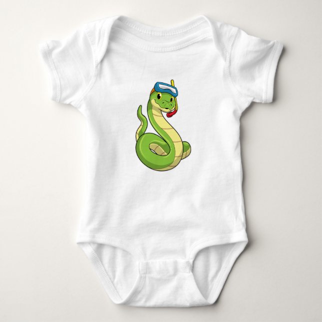 Snake as Diver wirth Snorkel Baby Bodysuit (Front)