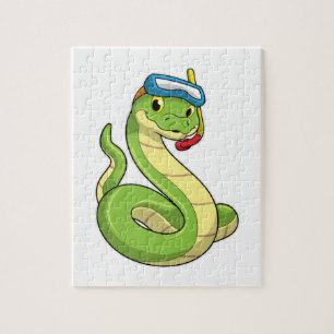 Snake as Diver wirth Snorkel Jigsaw Puzzle