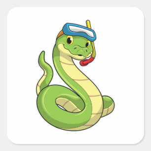 Snake as Diver wirth Snorkel Square Sticker