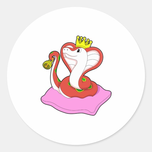Snake as King with Crown Classic Round Sticker (Front)