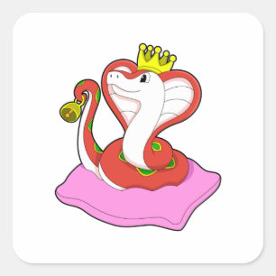Snake as King with Crown Square Sticker
