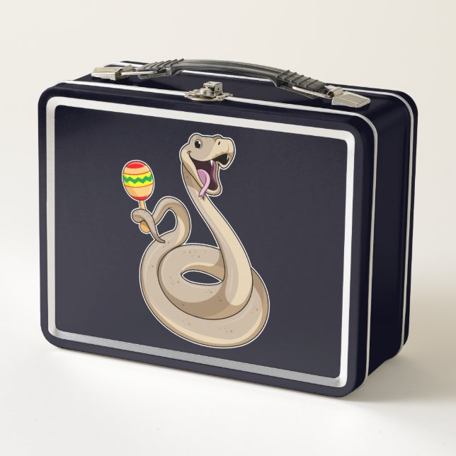 Snake as Musician with Maracas Metal Lunch Box (Front)
