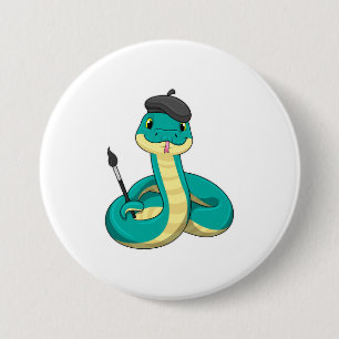 Snake as Painter with Paint brush 7.5 Cm Round Badge