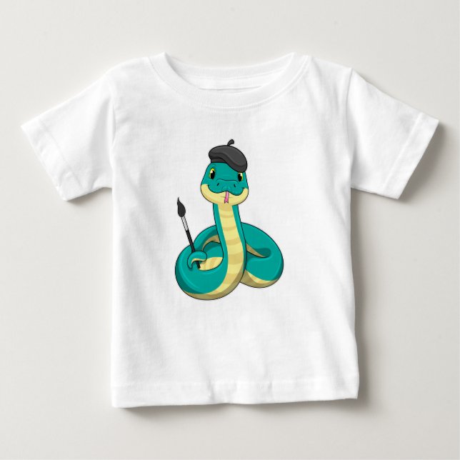 Snake as Painter with Paint brush Baby T-Shirt (Front)