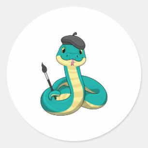 Snake as Painter with Paint brush Classic Round Sticker