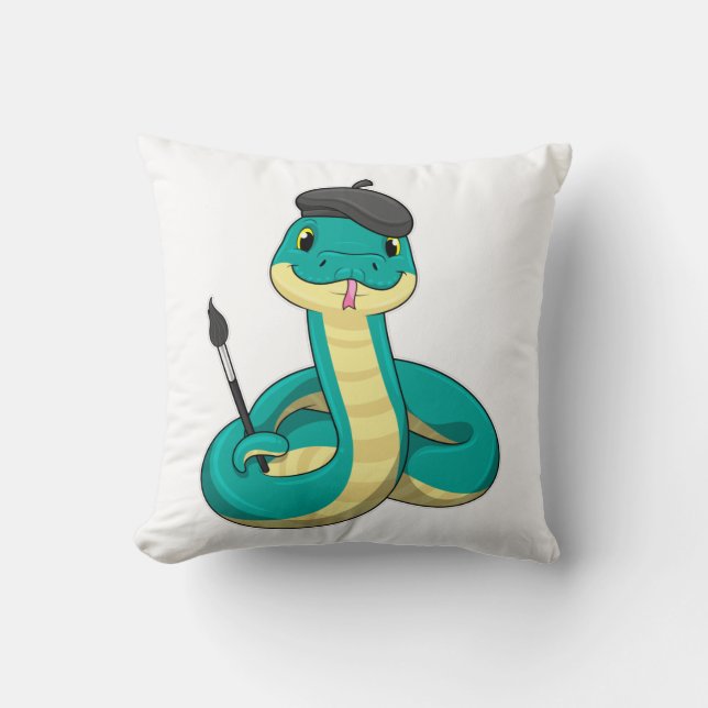 Snake as Painter with Paint brush Cushion (Front)