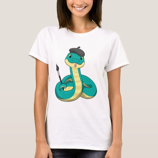 Snake as Painter with Paint brush T-Shirt (Front)