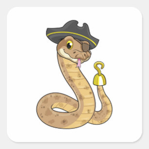 Snake as Pirate with Hook hand & Eye patch Square Sticker