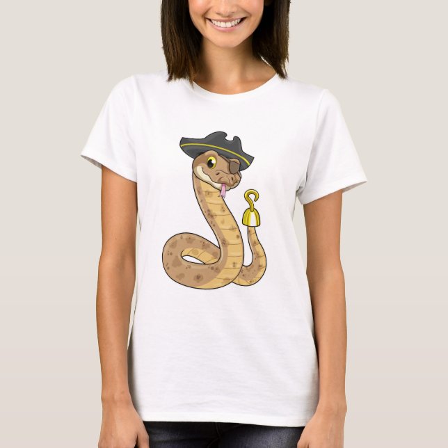 Snake as Pirate with Hook hand & Eye patch T-Shirt (Front)